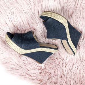 Marc Fisher Dark Blue Denim Espadrille Wedge 8.5
